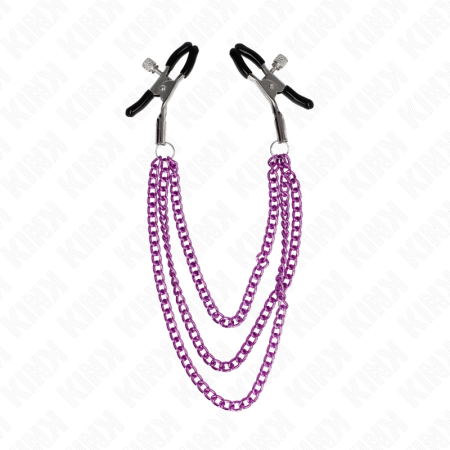 KINK Nipple Clamp Set with Triple Chain Purple Adjustable 20/23/28 cm