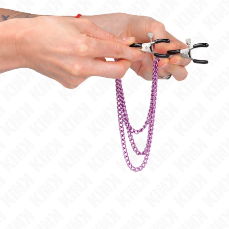 KINK Nipple Clamp Set with Triple Chain Purple Adjustable 20/23/28 cm