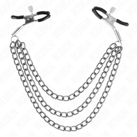 KINK Adjustable Nipple Clamps with Triple Chains Black 20/23/28cm