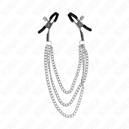 KINK Nipple Clamps with Triple Chain Silver 20/23/28cm Adjustable Design