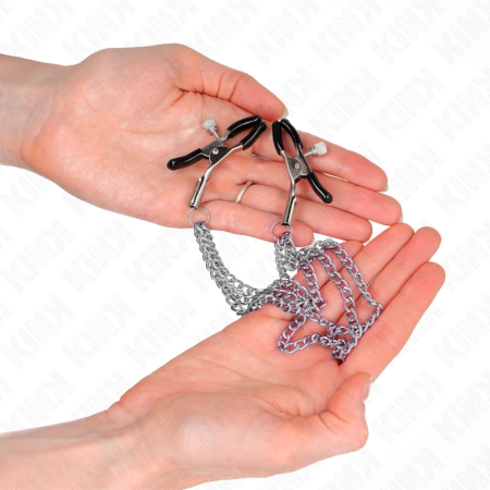 KINK Nipple Clamps with Triple Chain Silver 20/23/28cm Adjustable Design