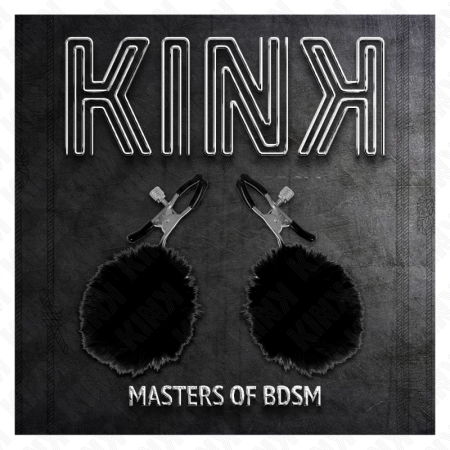 KINK Faux Fur Ball Adjustable Nipple Clamps Black 6cm - Elegant Comfort