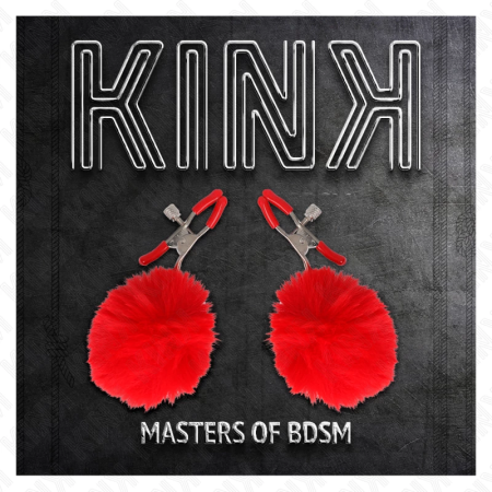 KINK Faux Fur Ball Red Nipple Clamp 6 cm - Adjustable Metal Design