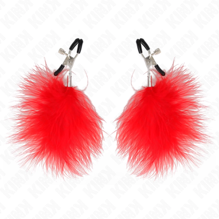 KINK Feather Nipple Clamp Red 7 cm - Adjustable Metal Accessory