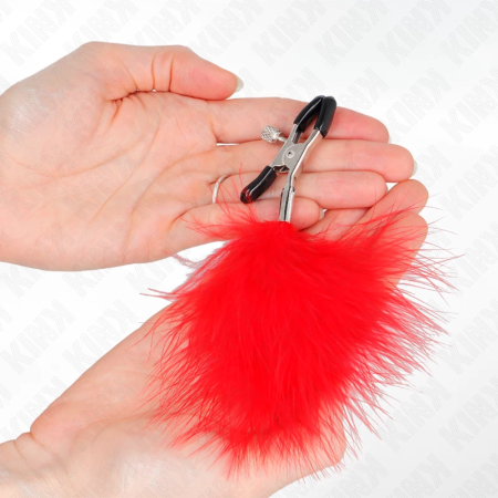 KINK Feather Nipple Clamp Red 7 cm - Adjustable Metal Accessory