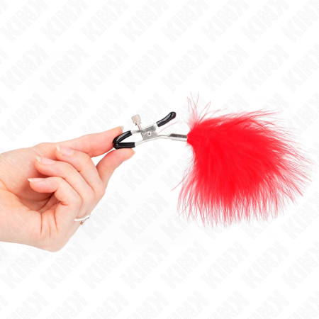 KINK Feather Nipple Clamp Red 7 cm - Adjustable Metal Accessory