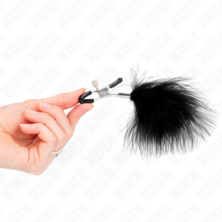 KINK Feather Nipple Clamp Black 7cm - Adjustable Sensory Accessory