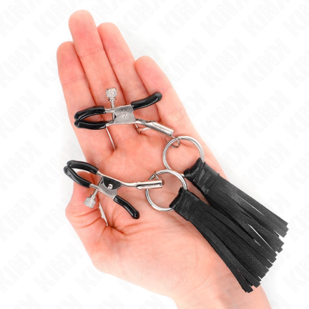 KINK Leatherette Tassel Nipple Clamps 6cm - Adjustable Metal Design