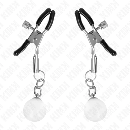 Kink Silver Glass Bead Adjustable Nipple Clamps 6cm - Elegant Metal Design