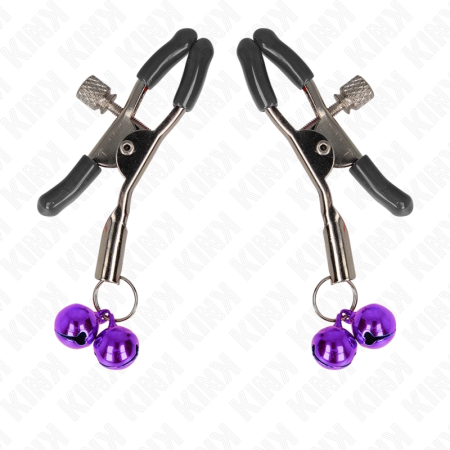 KINK Double Bell Adjustable Nipple Clamp Purple 6 cm - Stylish Metal Design