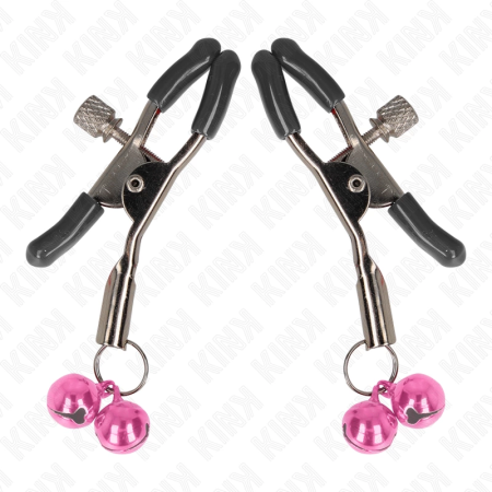KINK Double Bell Nipple Clamps Pink 6 cm - Adjustable Metal Design