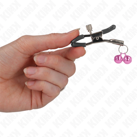 KINK Double Bell Nipple Clamps Pink 6 cm - Adjustable Metal Design
