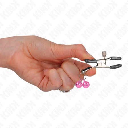 KINK Double Bell Nipple Clamps Pink 6 cm - Adjustable Metal Design