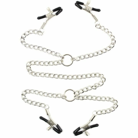 OHMAMA Fetish Adjustable Metal Nipple Clamp Set with Chains, 4-Piece
