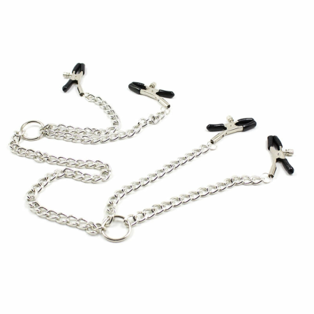 OHMAMA Fetish Adjustable Metal Nipple Clamp Set with Chains, 4-Piece
