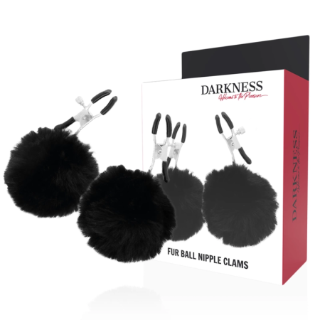 Darkness Adjustable Nipple Clamp Set with Decorative Pom Poms Black