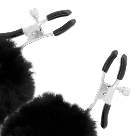 Darkness Adjustable Nipple Clamp Set with Decorative Pom Poms Black