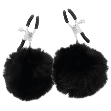 Darkness Adjustable Nipple Clamp Set with Decorative Pom Poms Black