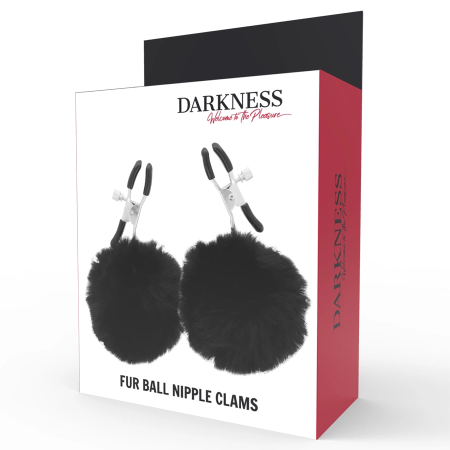 Darkness Adjustable Nipple Clamp Set with Decorative Pom Poms Black