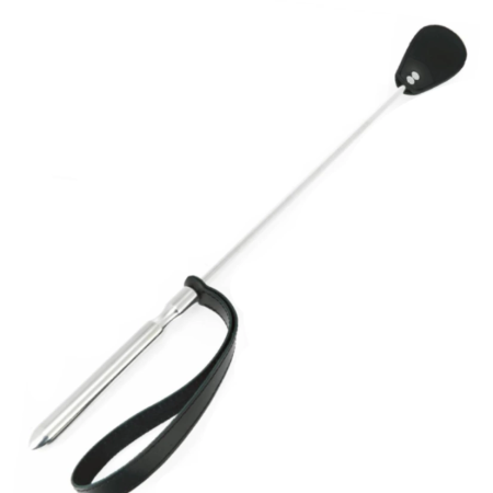 METAL HARD Stainless Steel Riding Crop with Double Leather Tip 60cm