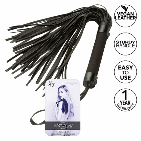 CalExotics Nocturnal Leather Flogger Black - Precision Handle & Soft Straps
