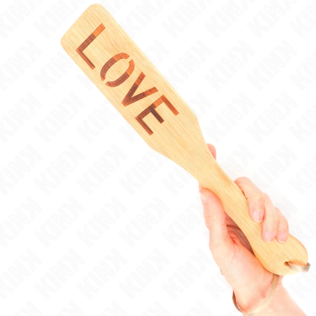 KINK Bamboo Paddle LOVE 32x5.5cm - Engraved Impact Tool, Natural Wood