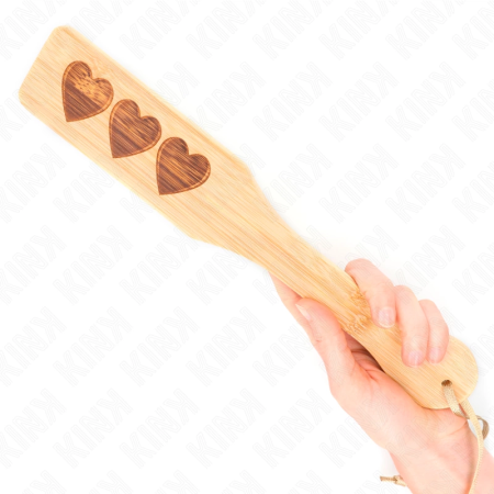 KINK Bamboo Paddle Heart Pattern 32x5.5 cm - Elegant Wooden Impact Tool