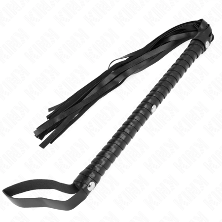 KINK Long Handle Whip 60 cm - Black Leather Impact Tool with Ergonomic Grip