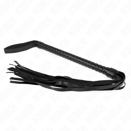 KINK Long Handle Whip 60 cm - Black Leather Impact Tool with Ergonomic Grip