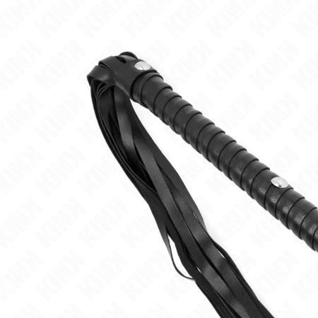 KINK Long Handle Whip 60 cm - Black Leather Impact Tool with Ergonomic Grip