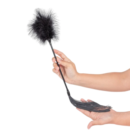Secret Play Dual-Sided Intimate Accessory Black Feather & Whip 21cm