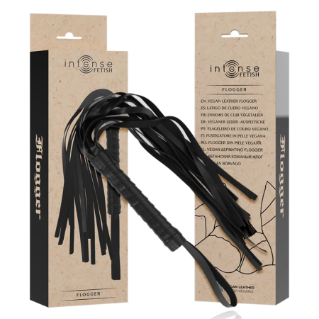 INTENSE FETISH Vegan Leather Impact Flogger - Ergonomic Handle, Black