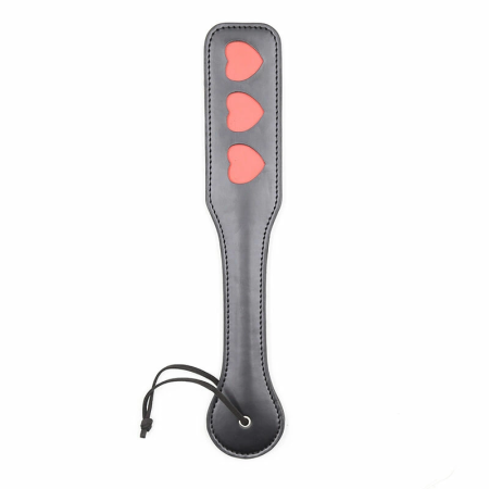 Ohmama Fetish Hearts Paddle - Black PVC Impact Accessory 32.6 cm