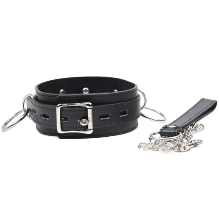OHMAMA Submission Adjustable Collar with Triple Metal Rings, Black