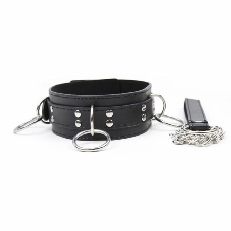 OHMAMA Submission Adjustable Collar with Triple Metal Rings, Black