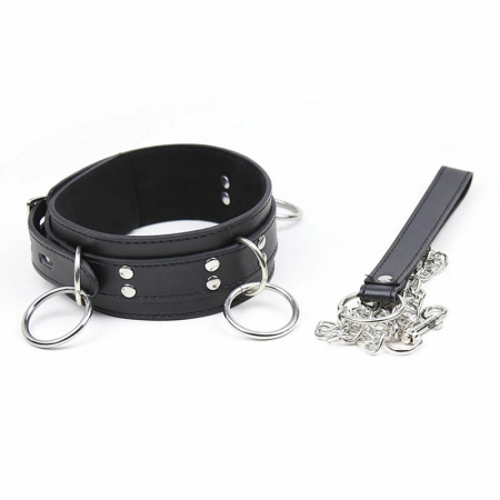 OHMAMA Submission Adjustable Collar with Triple Metal Rings, Black