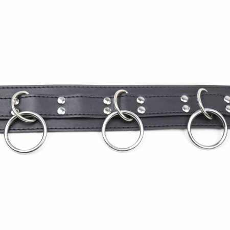 OHMAMA Submission Adjustable Collar with Triple Metal Rings, Black