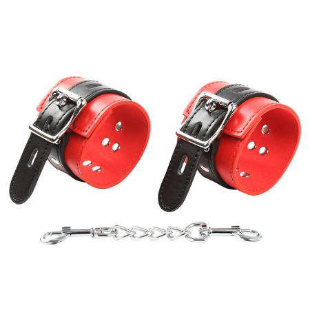 OHMAMA Locking Wrist Restraints Red-Black Adjustable Metal Chain System