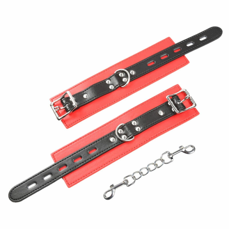 OHMAMA Locking Wrist Restraints Red-Black Adjustable Metal Chain System