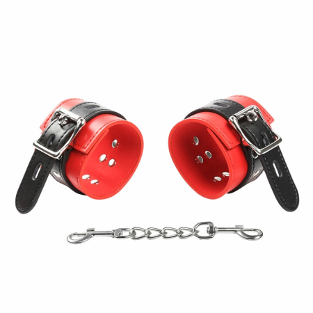 OHMAMA Locking Wrist Restraints Red-Black Adjustable Metal Chain System