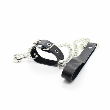OHMAMA Fetish Leather Collar with Metal Chain and Playful Pendant