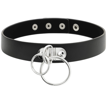Coquette Chic Desire Vegan Leather Choker Double Ring Black 400mm