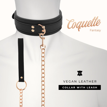 Coquette Chic Desire Vegan Leather Collar with Metal Chain, Black