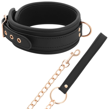 Coquette Chic Desire Vegan Leather Collar with Metal Chain, Black
