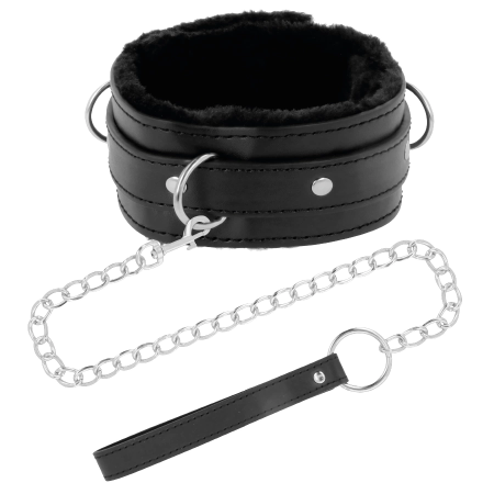 Darkness Comfort Collar with Leather Chain - Adjustable Padded Restraint