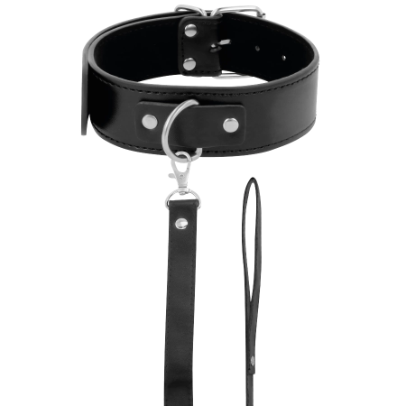 Darkness Collar Model 8435565904135 with Leather Chain - Adjustable, Padded, Black