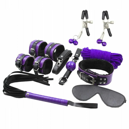 Secret Play Bondage Kit 8-Piece Black & Purple Synthetic Leather Set