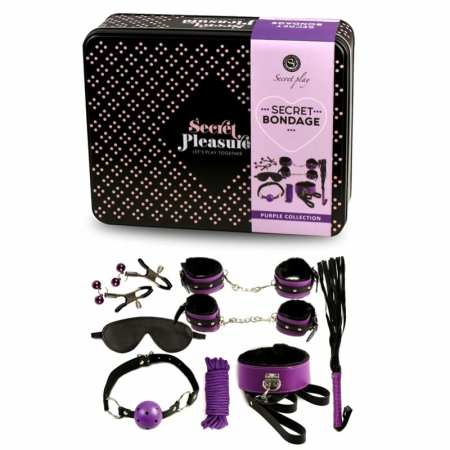 Secret Play Bondage Kit 8-Piece Black & Purple Synthetic Leather Set