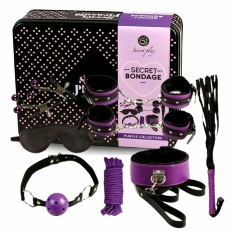 Secret Play Bondage Kit 8-Piece Black & Purple Synthetic Leather Set