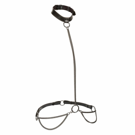 CalExotics Euphoria Chain Halter Collar & Leash Vegan Leather Adjustable